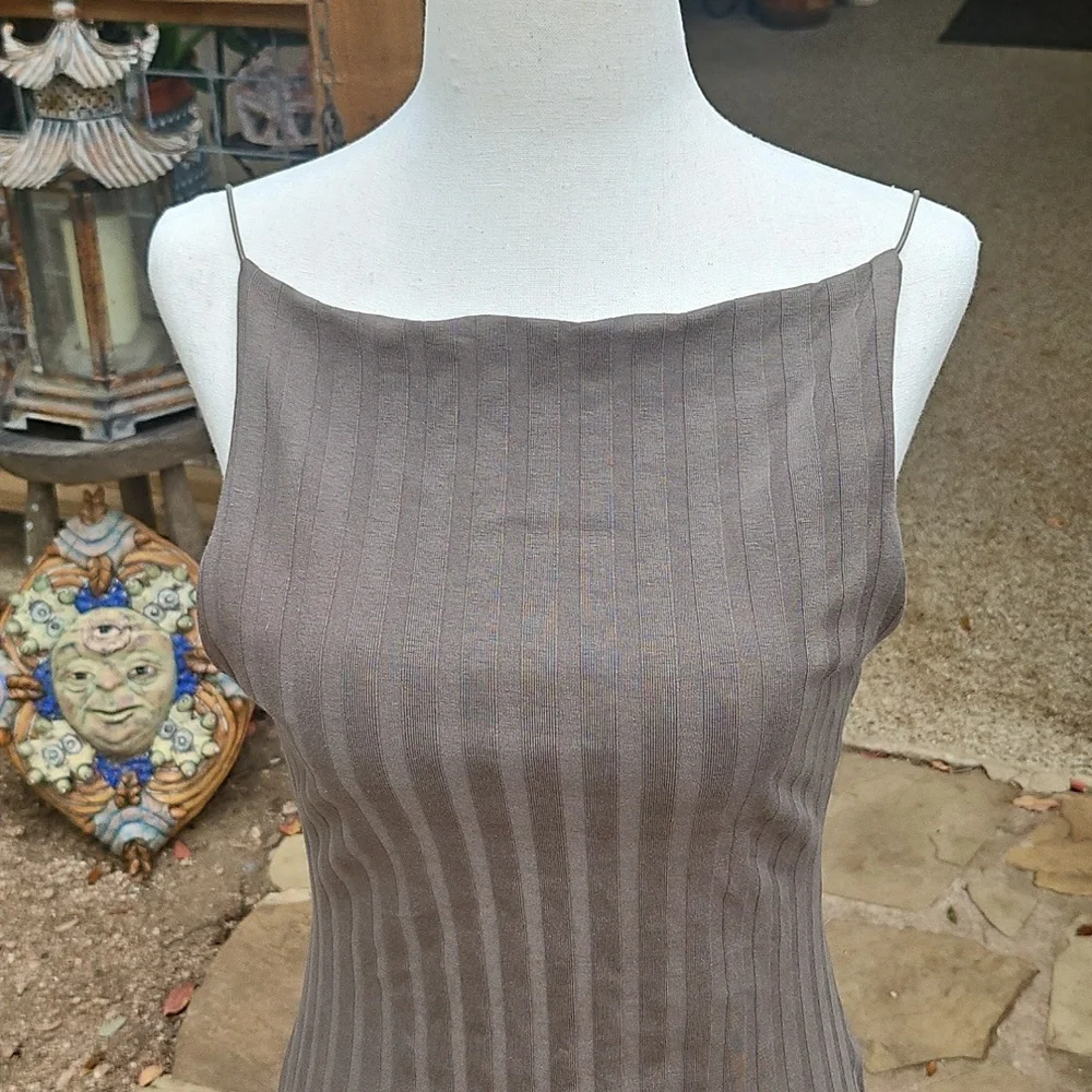 Zara Maxi Khaki Green Ribbed Snug Body Con Stretchy Dress Size Medium - Picture 2 of 8